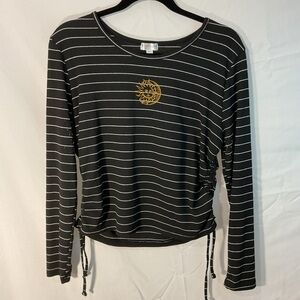 Orange Kiss Black/White Striped  Side Ties Women's Top Sz XL